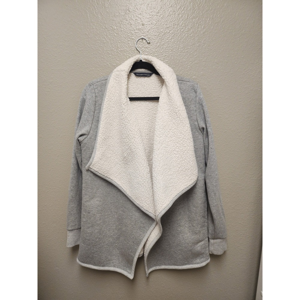 Abercrombie & Fitch Womens Gray Sherpa Lined‎ Open Front Cardigan Jacket Large